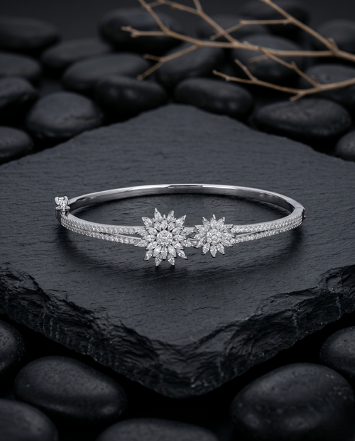 Load image 1 in gallery view. Radiant Dual-Bloom Solitaire Kada