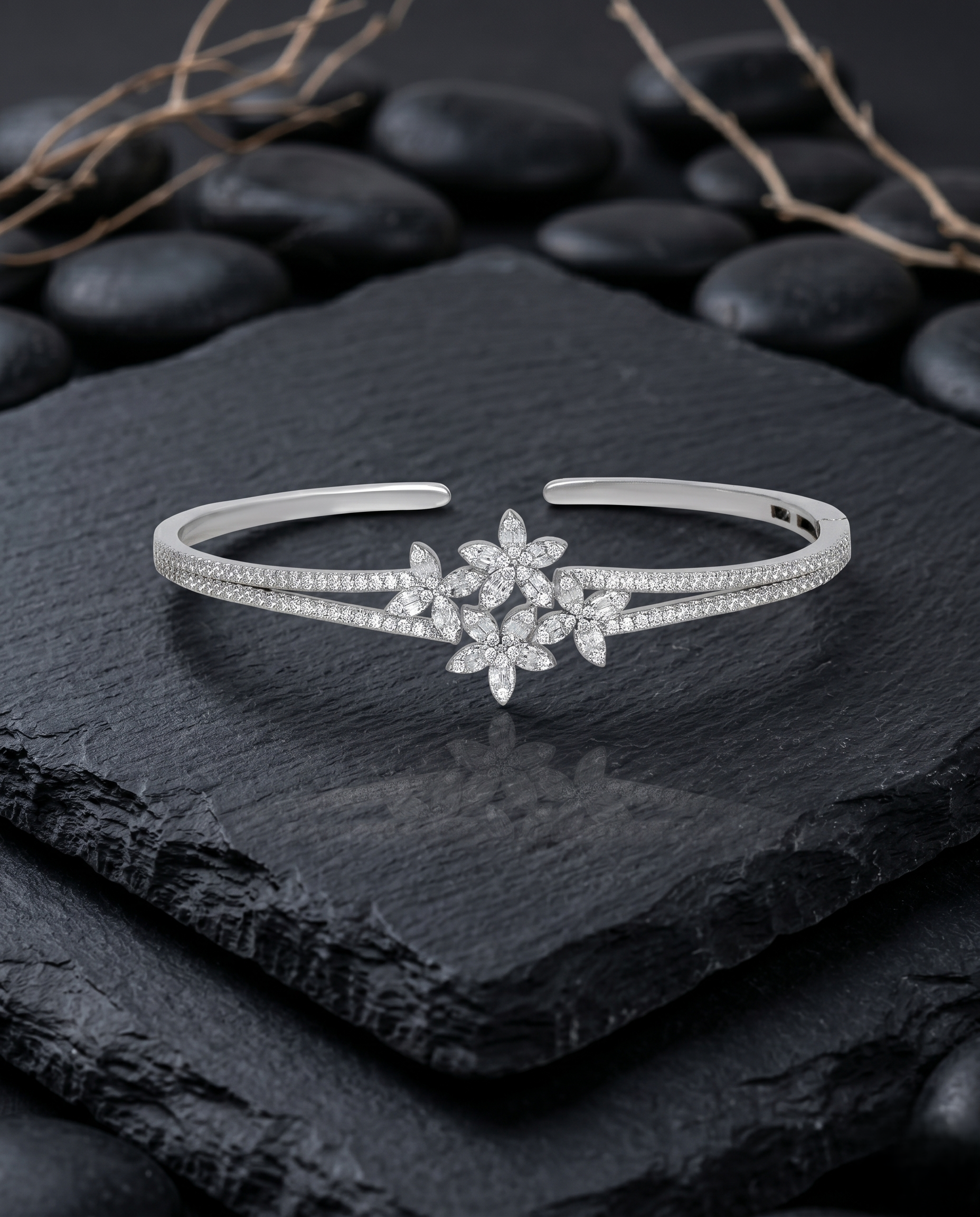 Silver Gardenia Cluster Bracelet