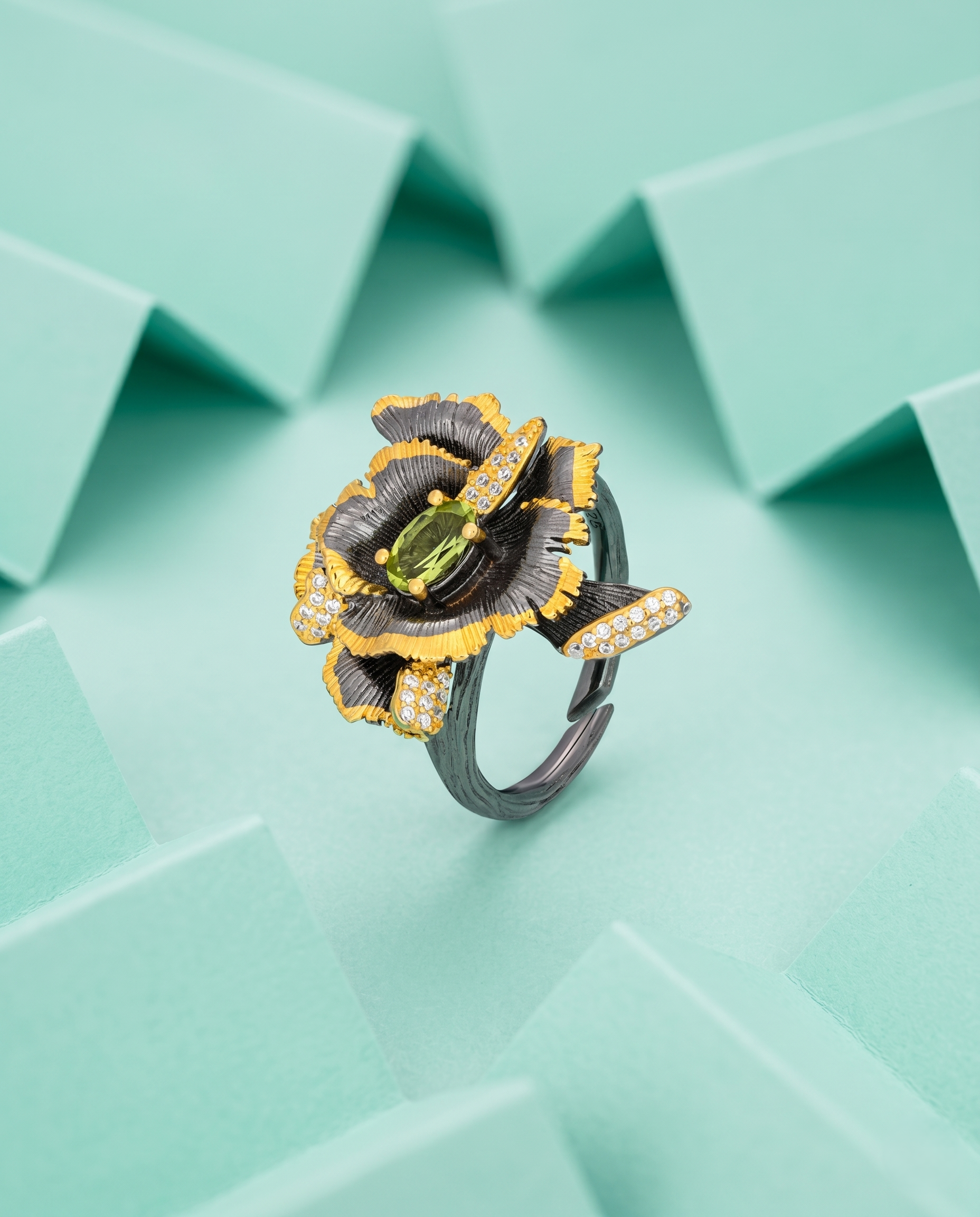 Emerald-Tone Baroque Statement Ring