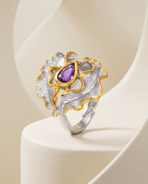 Load image 1 in gallery view. The Venetian Violet Ruffle Ring