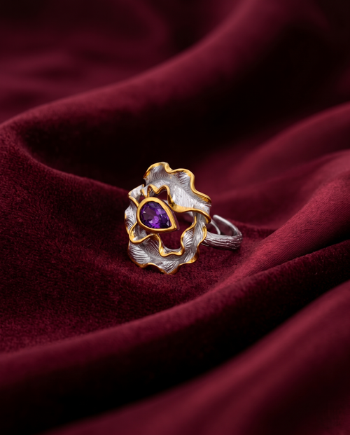 Load image 1 in gallery view. The Venetian Violet Ruffle Ring