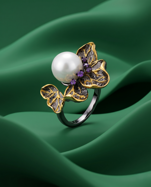 Load image 1 in gallery view. Antique Gilded Butterfly Ring