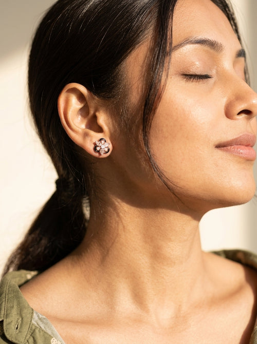 Load image 1 in gallery view. Midnight Bloom Solitaire Earrings