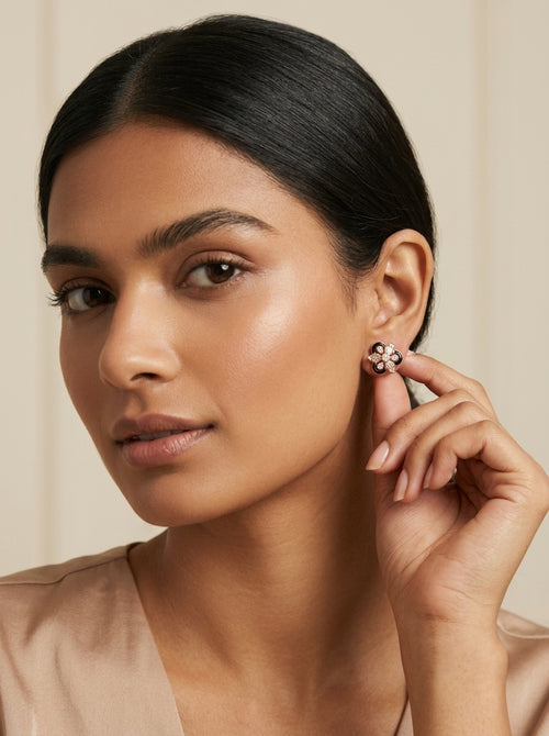 Load image 1 in gallery view. Midnight Bloom Solitaire Earrings