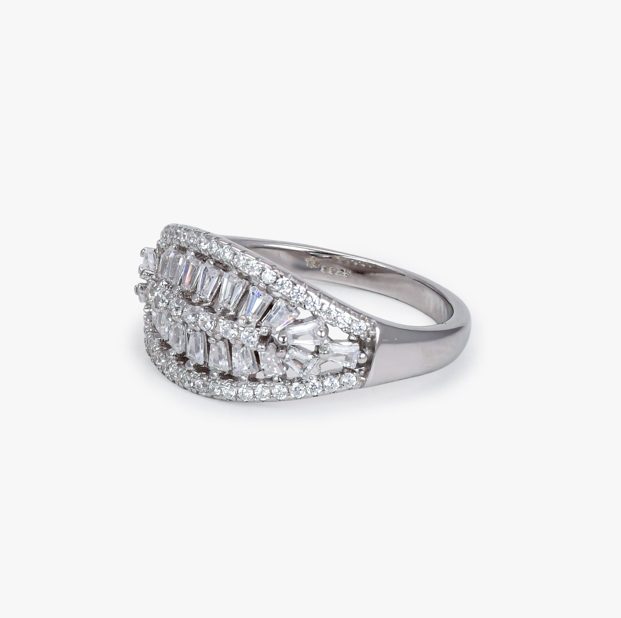 Tapered Baguette Silver Ring
