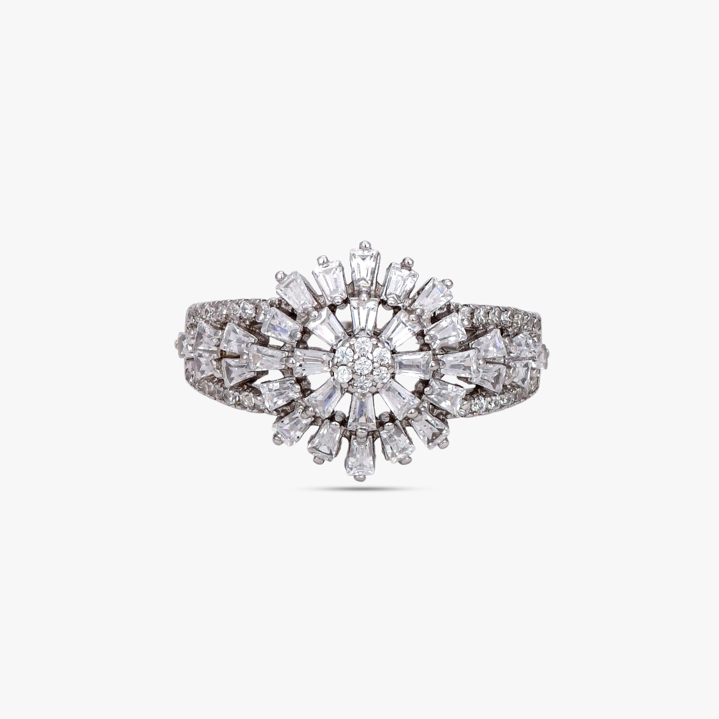 Exquisite CZ Sunburst Cluster Ring
