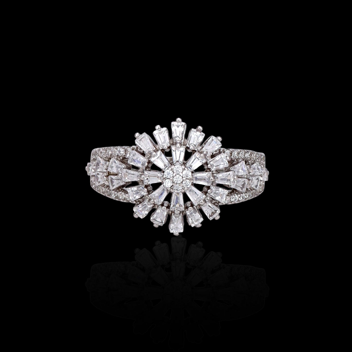 Exquisite CZ Sunburst Cluster Ring