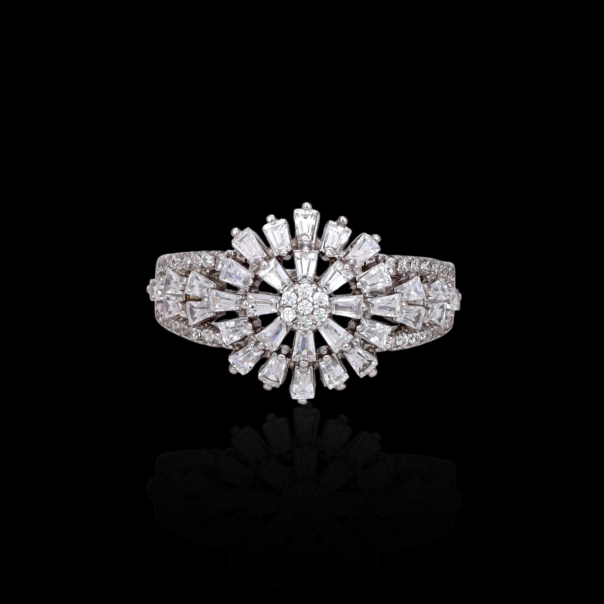 Exquisite CZ Sunburst Cluster Ring