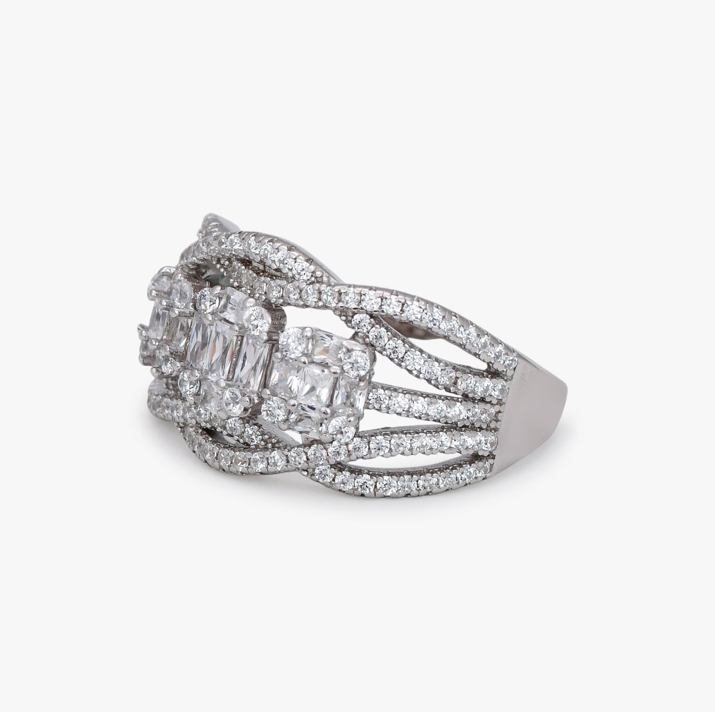 Three Stone Baguette Halo Ring