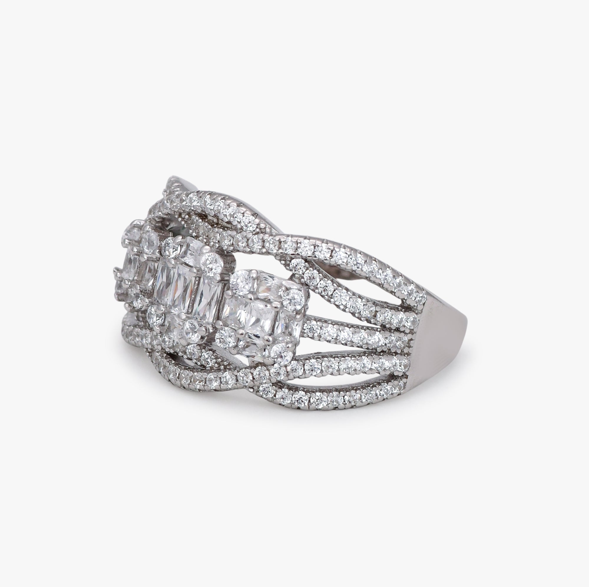 Three Stone Baguette Halo Ring