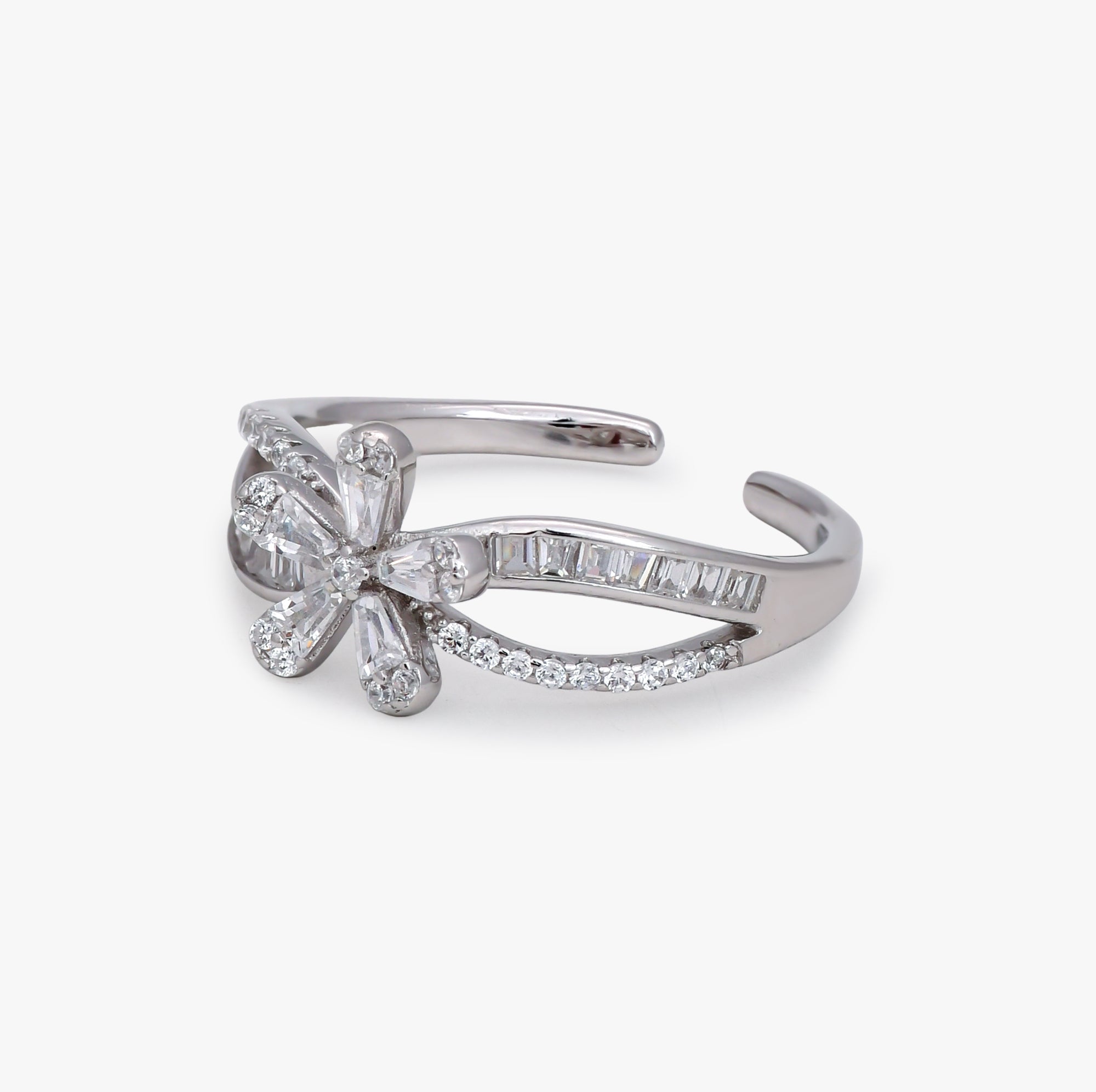 Sparkling CZ Floral Adjustable Ring