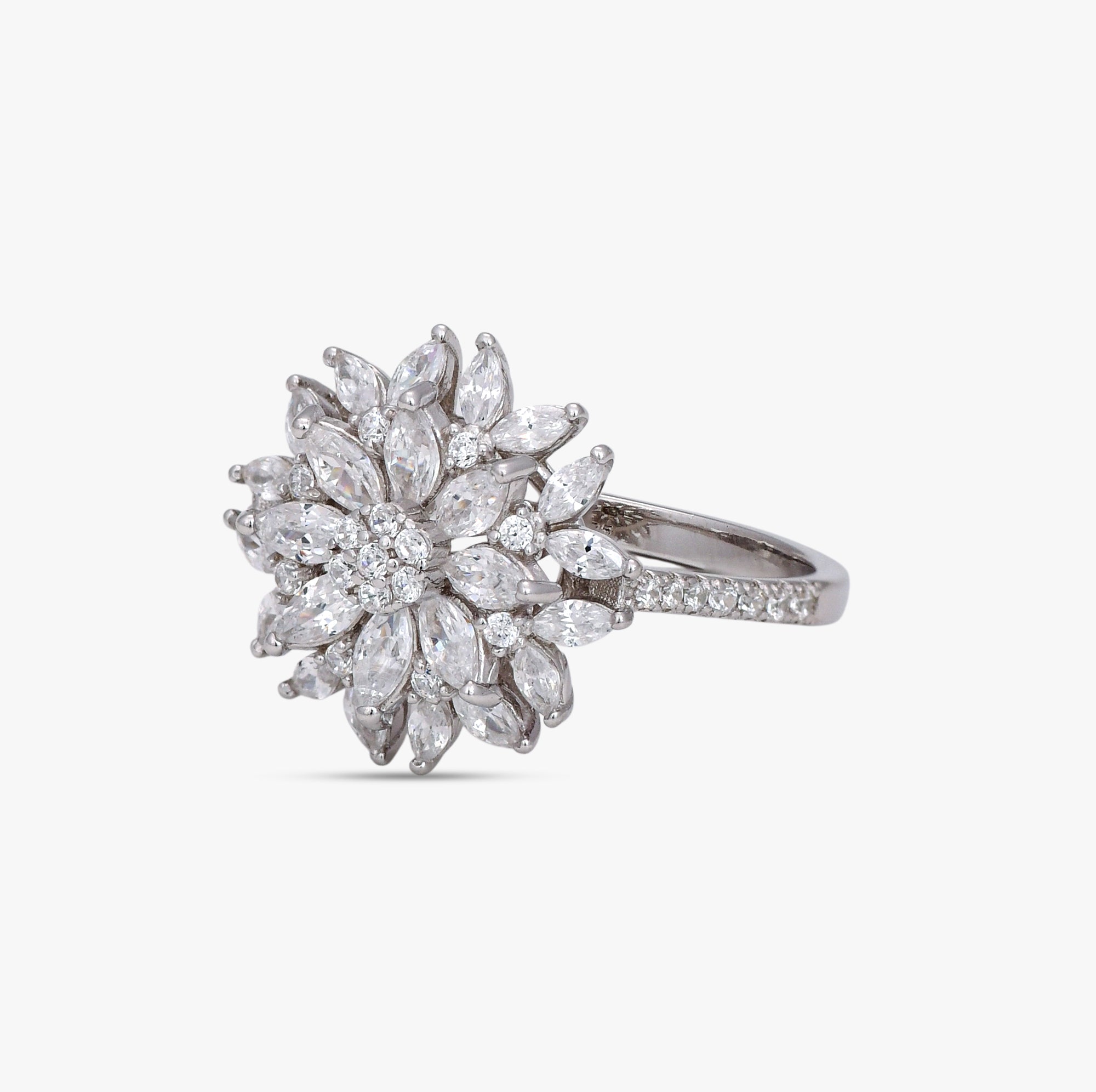 Sparkling Silver Floral Ring