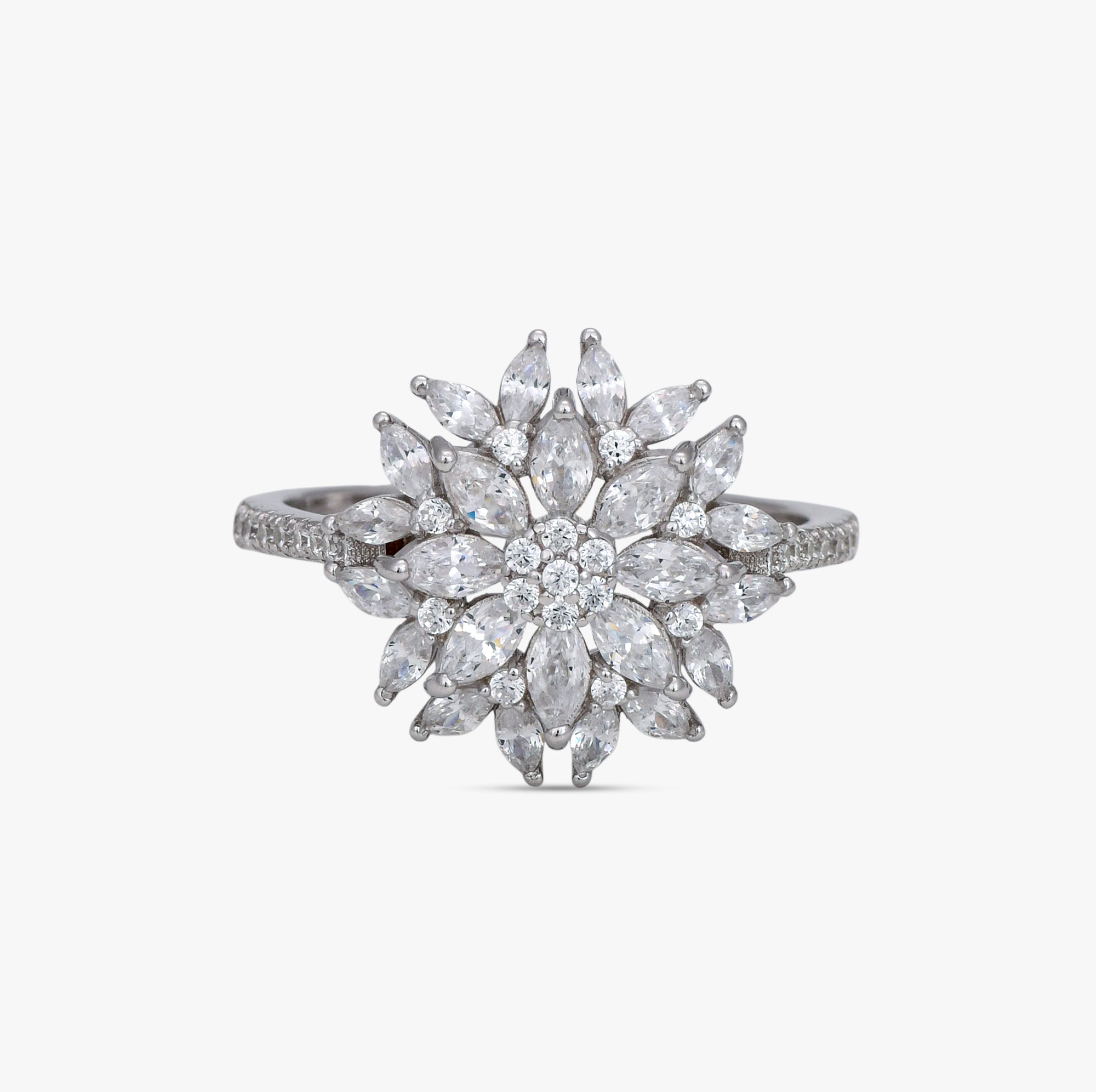Sparkling Silver Floral Ring