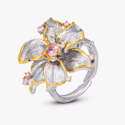 Load image 1 in gallery view. Italian Filigree Peony Statement Ring