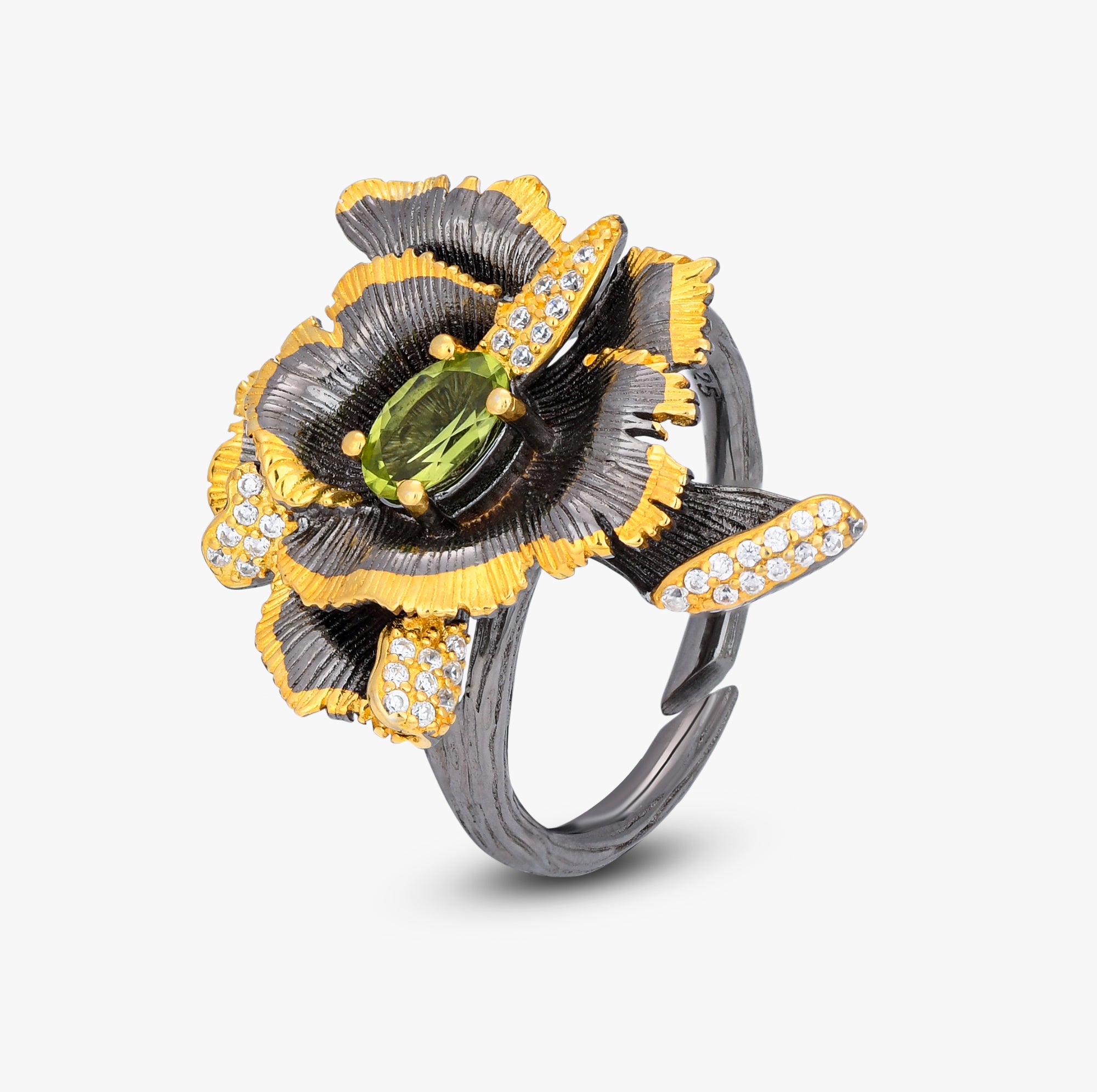 Emerald-Tone Baroque Statement Ring