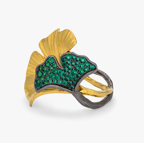 Load image 1 in gallery view. The Venetian Ginkgo Emerald Ring