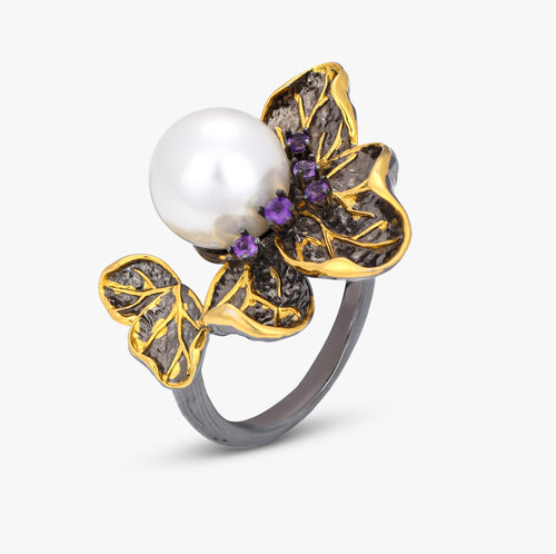 Load image 1 in gallery view. Antique Gilded Butterfly Ring