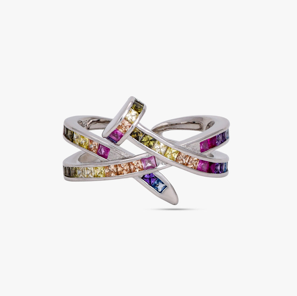 Chromatic Nail Bypass Ring in silver, front view