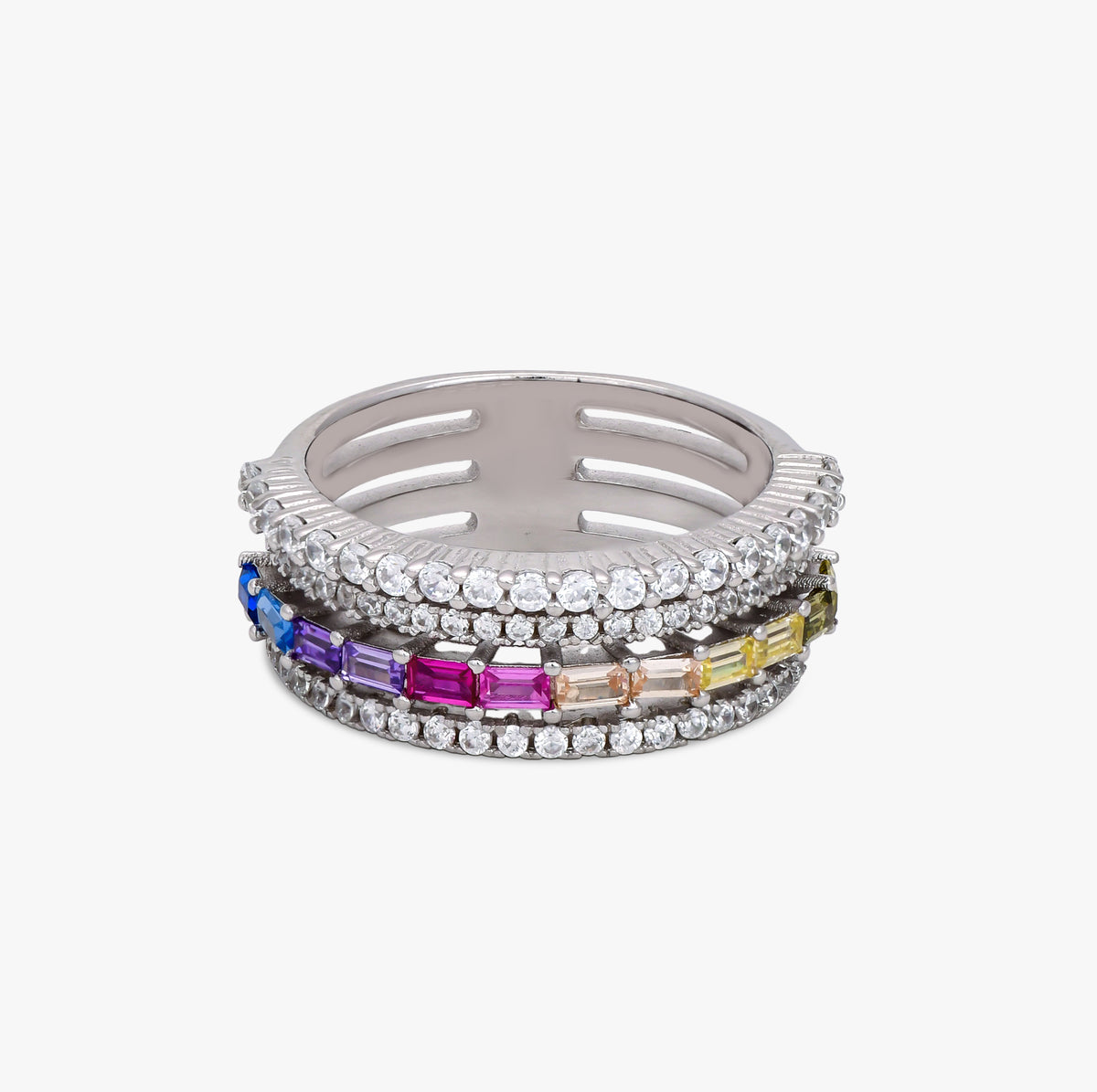 Rainbow Baguette Multi-Band Ring