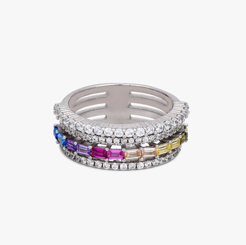 Rainbow Baguette Multi-Band Ring, front view