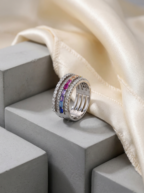 Load image 1 in gallery view. Rainbow Baguette Multi-Band Ring