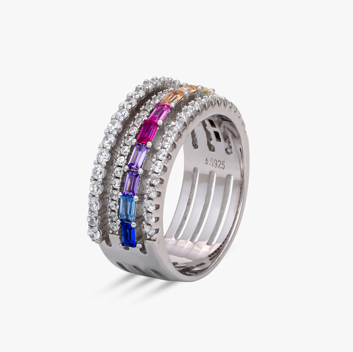 Rainbow Baguette Multi-Band Ring