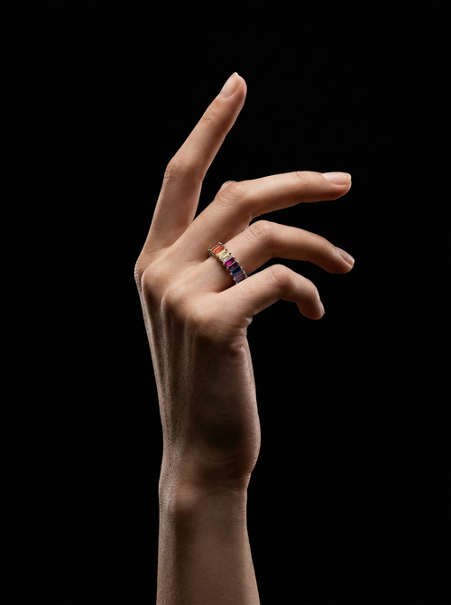 Load image 1 in gallery view. Multicolor Baguette Eternity Ring