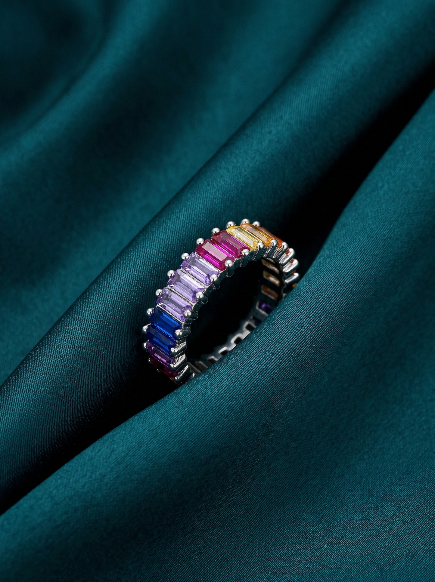 Multicolor Baguette Eternity Ring