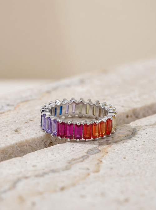 Load image 1 in gallery view. Multicolor Baguette Eternity Ring