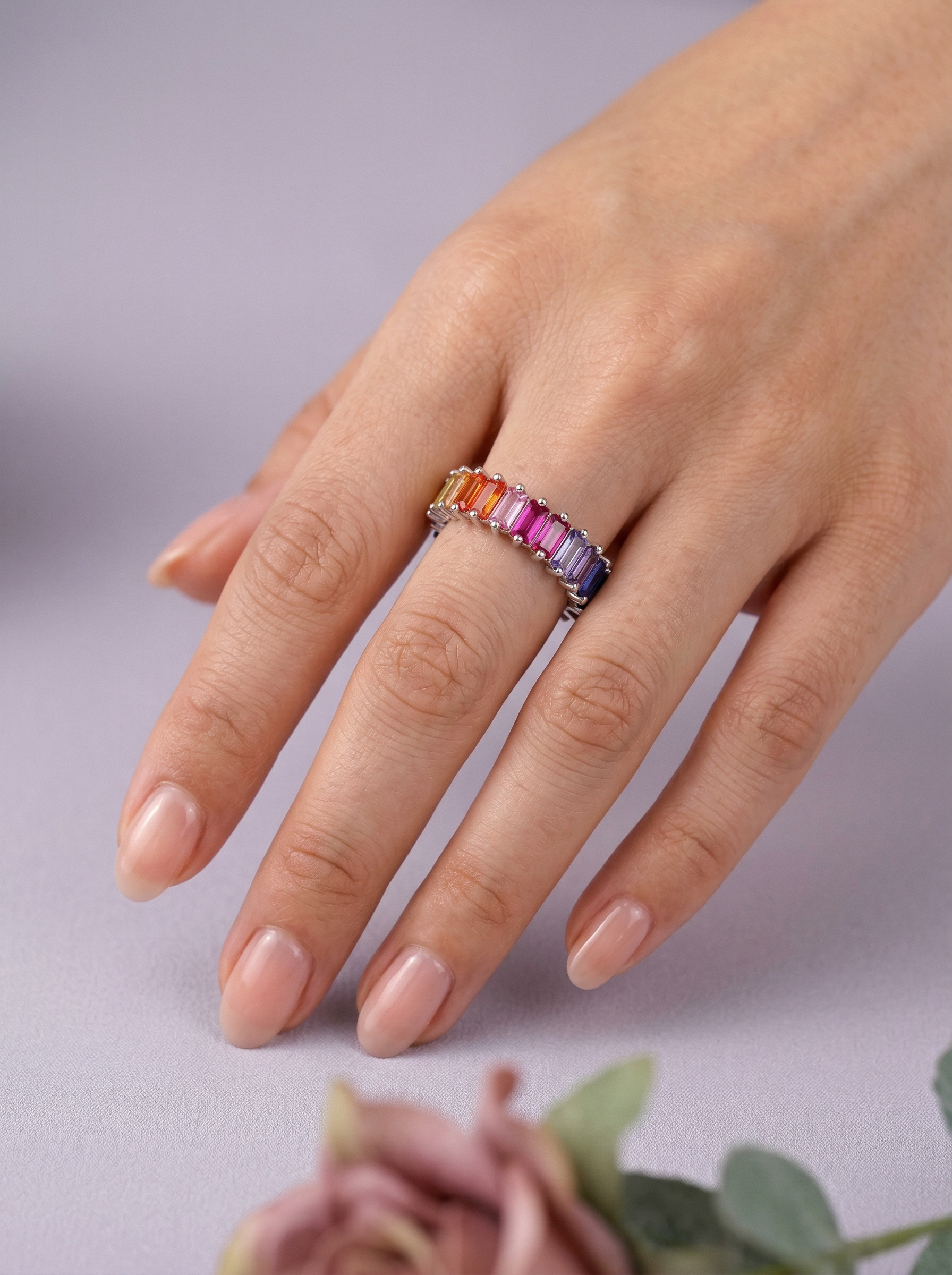Multicolor Baguette Eternity Ring