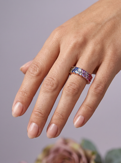 Load image 1 in gallery view. Rainbow Heart Eternity Band