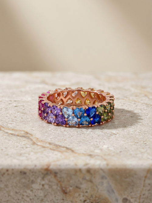 Load image 1 in gallery view. Rainbow Heart Eternity Band