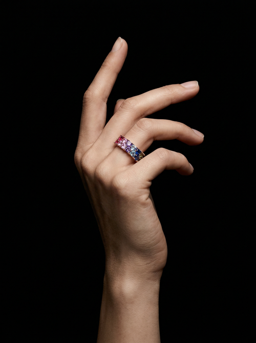 Load image 1 in gallery view. Rainbow Heart Eternity Band