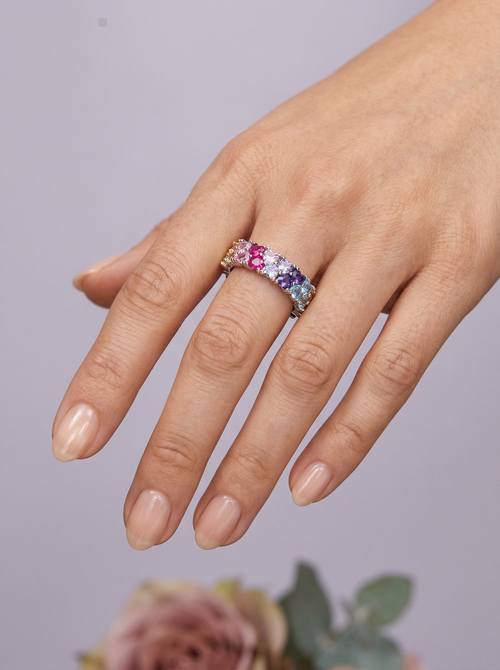 Load image 1 in gallery view. Rainbow Heart Eternity Band