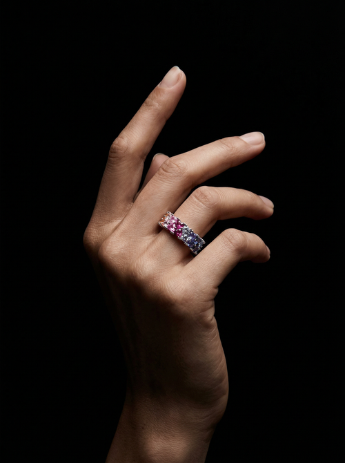 Load image 1 in gallery view. Rainbow Heart Eternity Band