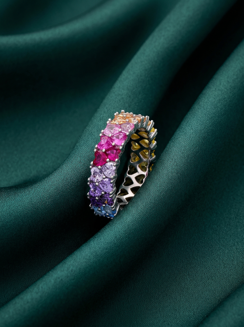 Load image 1 in gallery view. Rainbow Heart Eternity Band