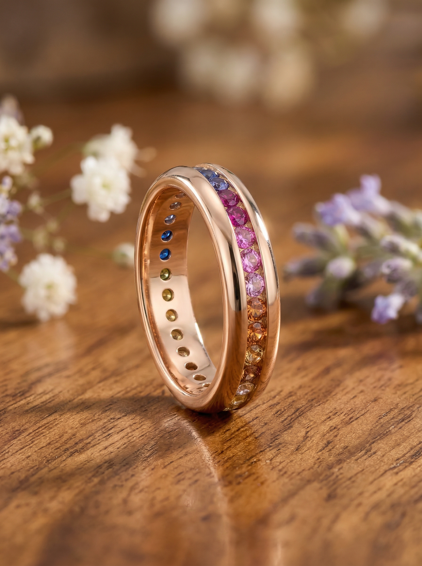 Rainbow Gemstone Eternity Band