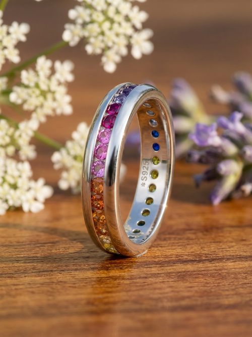 Load image 1 in gallery view. Rainbow Gemstone Eternity Band