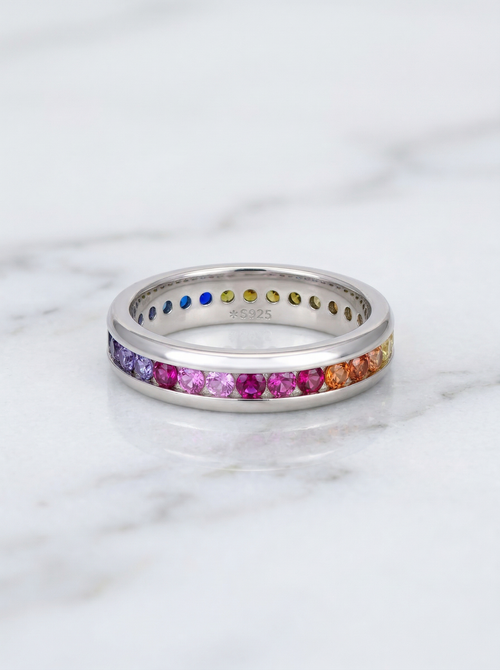 Load image 1 in gallery view. Rainbow Gemstone Eternity Band