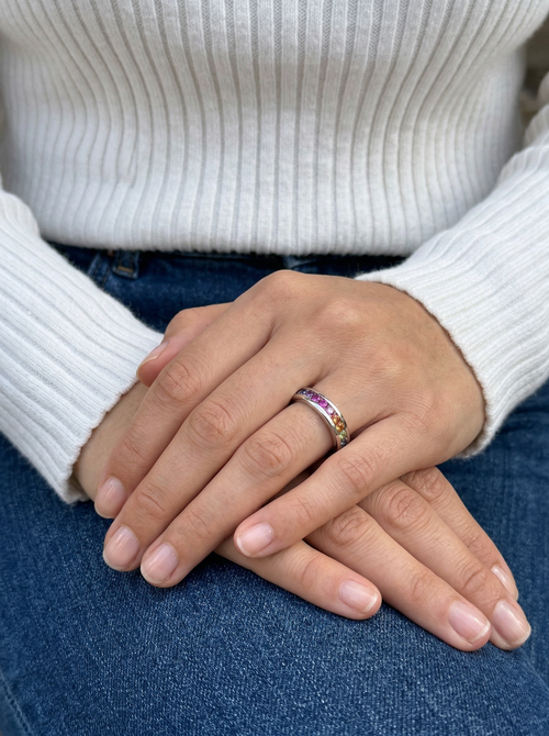Load image 1 in gallery view. Rainbow Gemstone Eternity Band