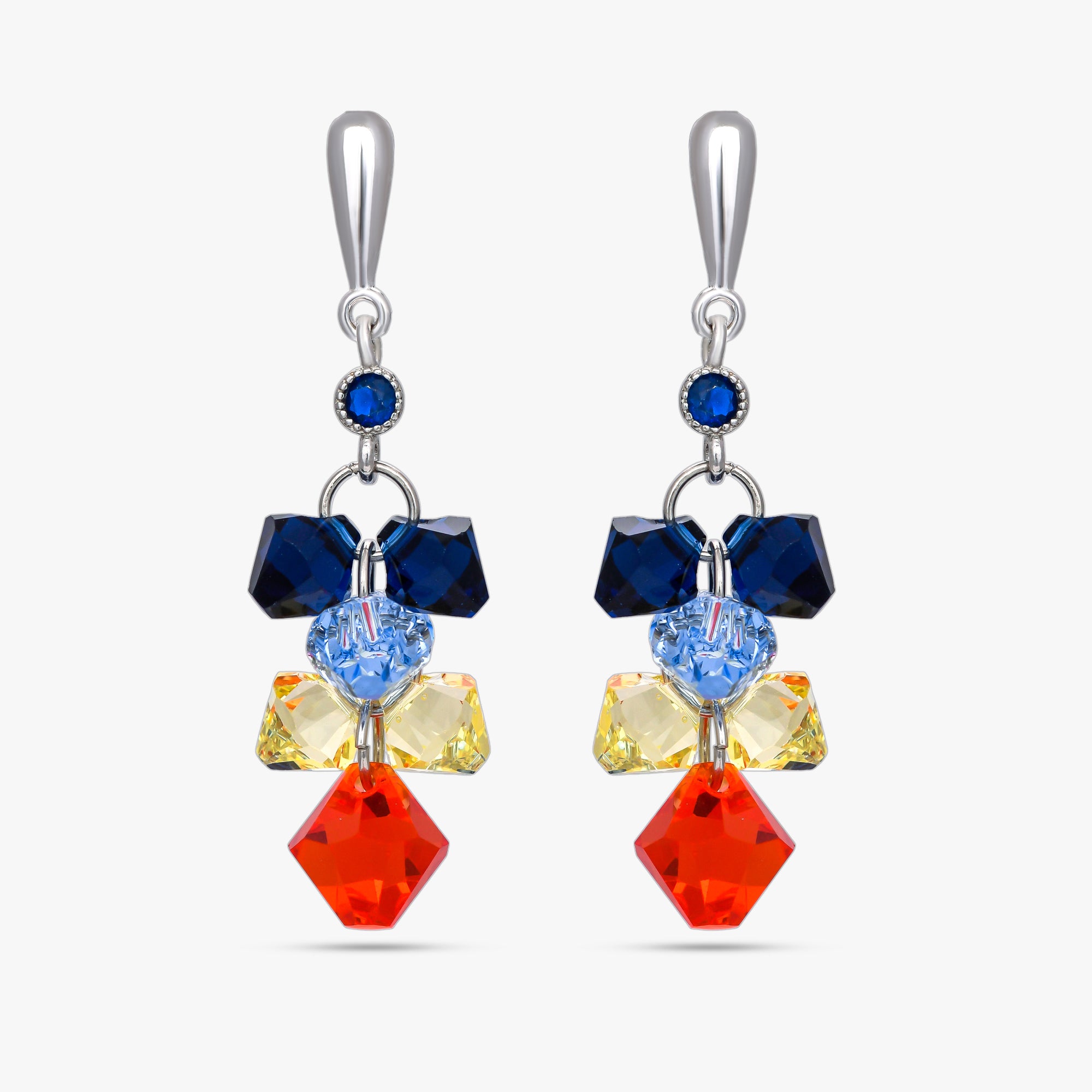 Sapphire Flame Crystal Silver Earrings