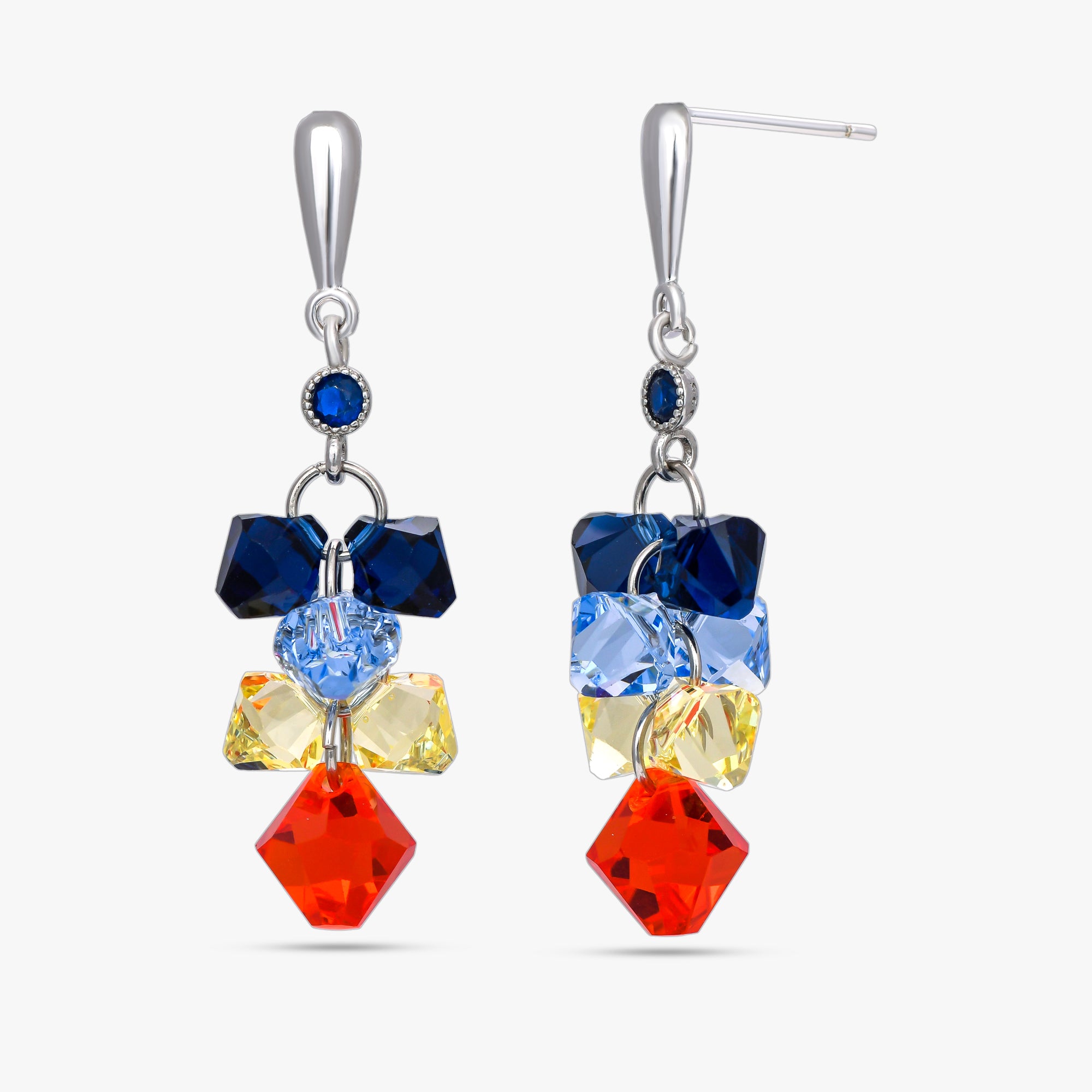 Sapphire Flame Crystal Silver Earrings