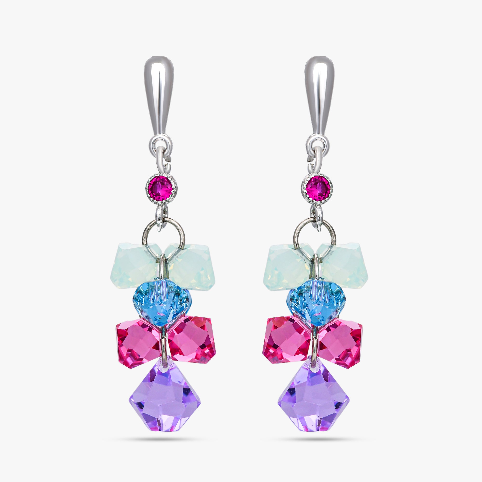 Aurora Pastel Crystal Silver Earrings