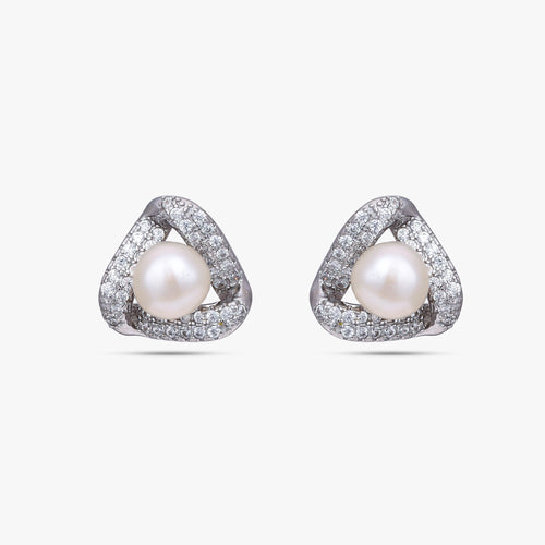 Load image 1 in gallery view. Trigon Pavé Pearl Studs