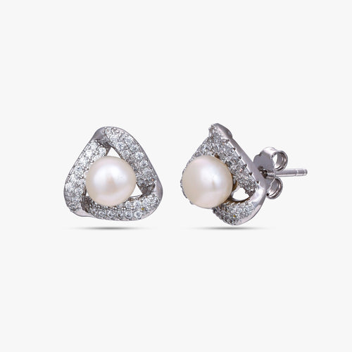 Load image 1 in gallery view. Trigon Pavé Pearl Studs