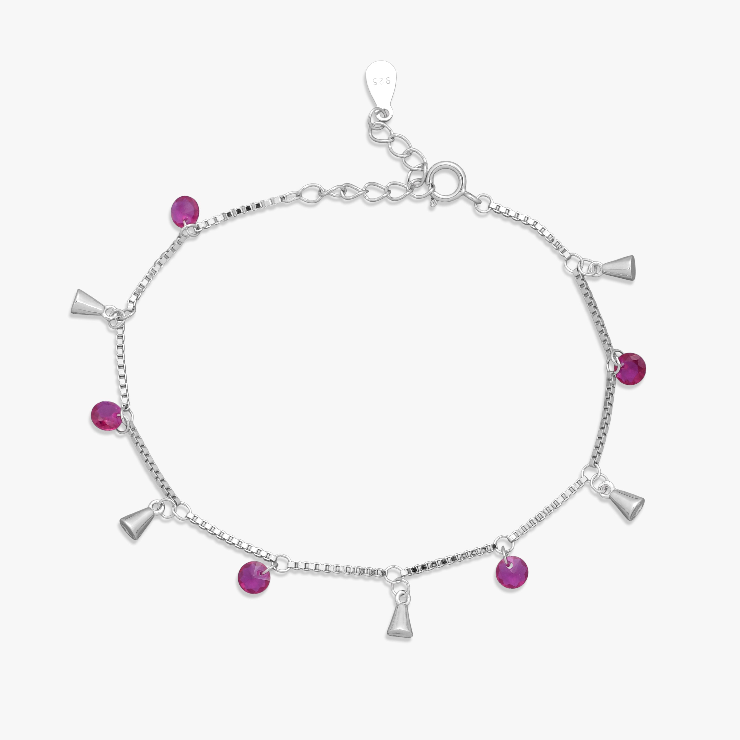 Pink Crystal Silver Bracelet