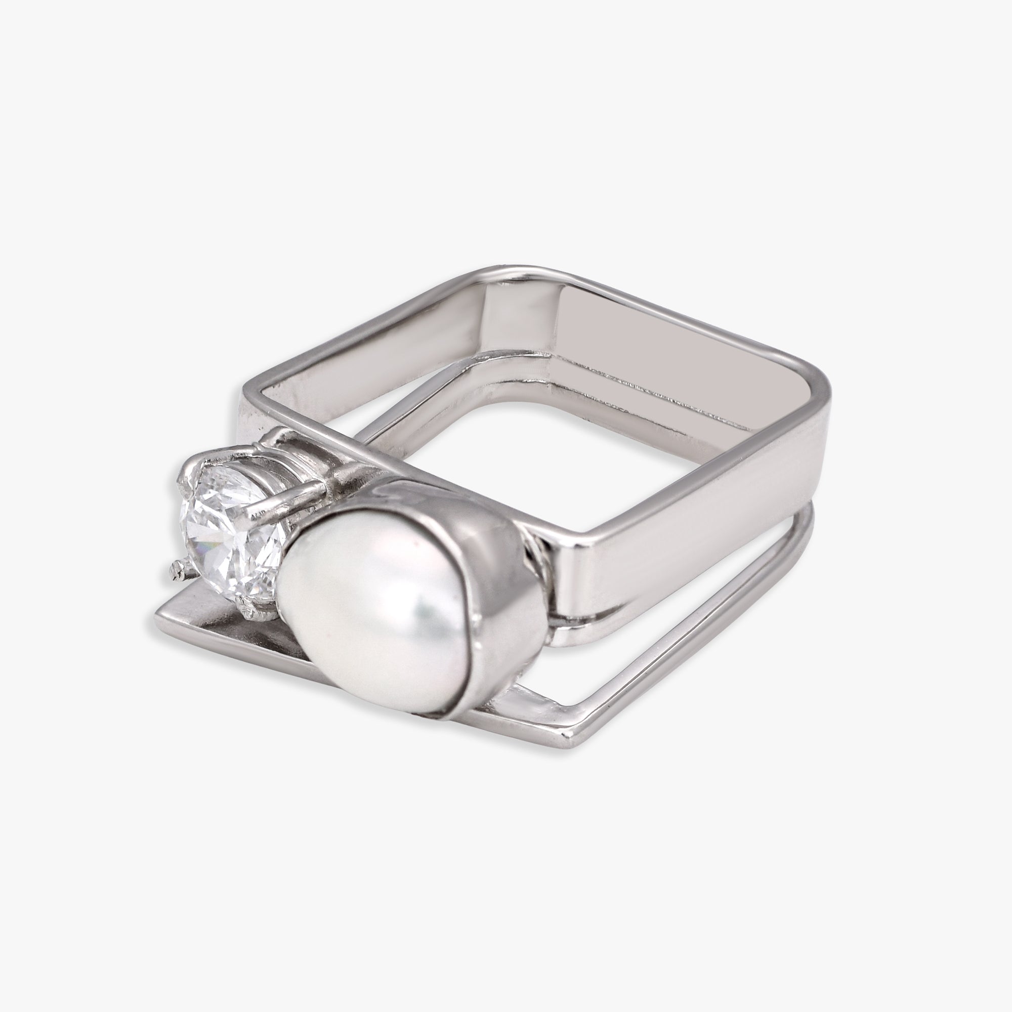 Modern Pearl Square Ring