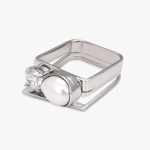 Load image 1 in gallery view. Modern Pearl Square Ring