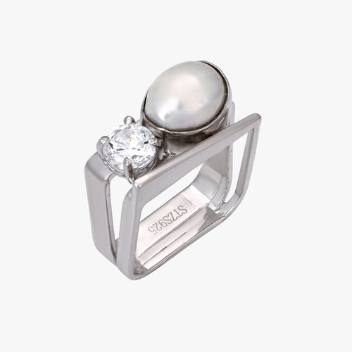 Load image 1 in gallery view. Modern Pearl Square Ring