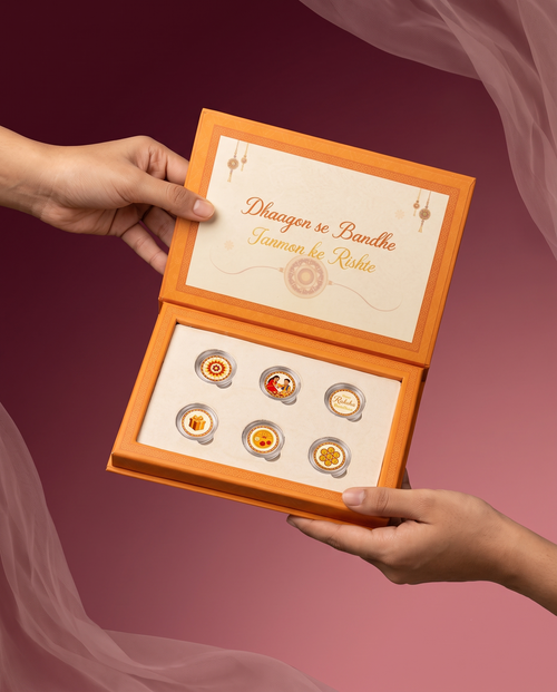 Load image 1 in gallery view. 3G PURE SILVER COIN RAKHI HAMPER